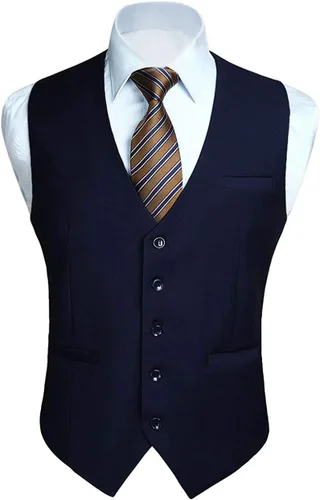 Vista 25 de HISDERN Vest 101 - Chaleco de traje ajustado para hombre con 3 bolsillos para negocios, formal, boda, baile de graduación y esmoquin casual a1-Negro