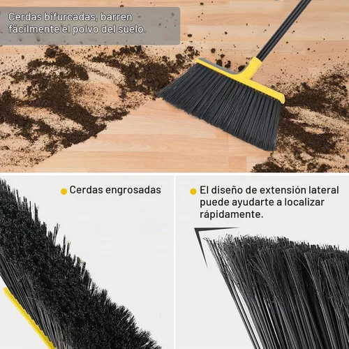 Vista 2 de 4 paquetes de escoba al aire libre para limpieza de pisos con mango largo de 58", Escobas comerciales resistentes para barrido en interiores