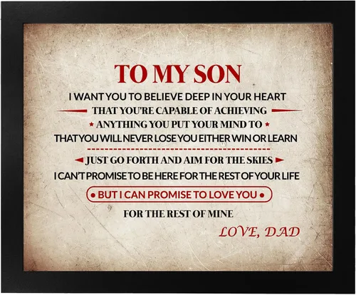 Vista 6 de AMERICAN LUXURY GIFTS Impresión artística de pared con texto en inglés "To My Son", "Love Dad", impresión familiar inspiradora de 10 x 8 pulgadas