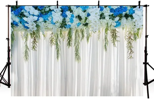 Vista 3 de Sendy Cortinas de fondo de pared de flores blancas de 10 x 7 pies para fiestas, fondo de fotografía, boda, despedida de soltera, baby shower