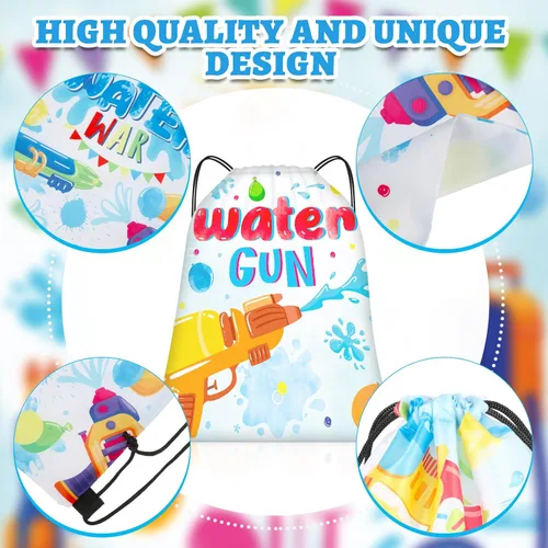 Vista 3 de Paterr Mochila con cordón para fiesta de pistola de agua, 12 unidades, para niños, fiesta en la piscina, bolsa de cincha, bolsas de cordón