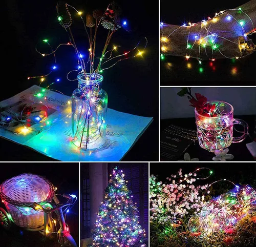 Vista 4 de Luces de Hadas Guirnalda de luces a pilas, paquete de 2 unidades, 100 LED, impermeable, alambre de cobre, luz de Navidad parpadeante