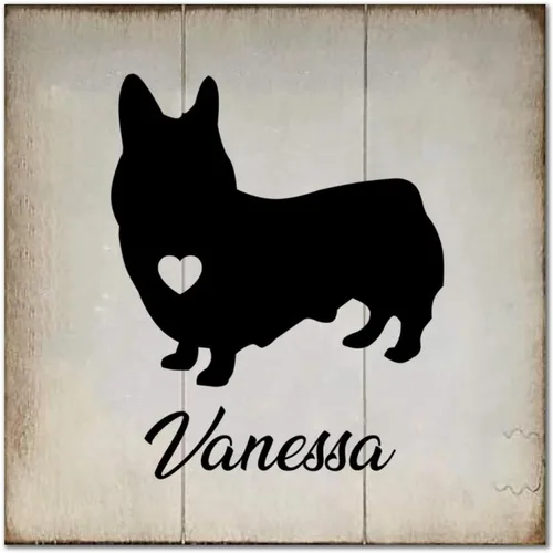 Vista 12 de Placa de madera con nombre personalizado de perro Spitz japonés, silueta de corazón, placa de madera para perros que viven aquí casa de campo, arte