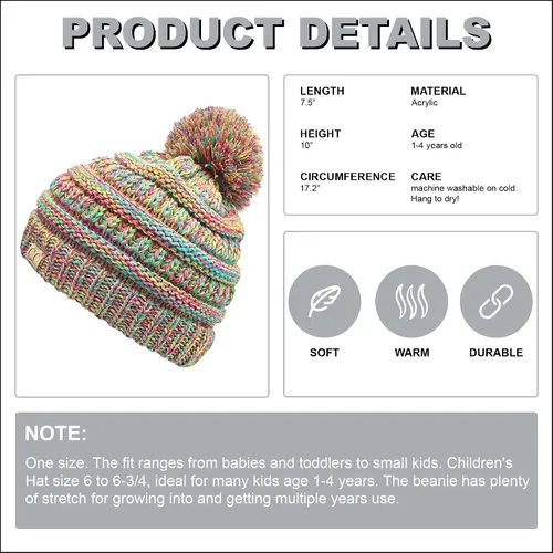 Vista 2 de Funky Junque Gorro de invierno con pompón de punto trenzado para niños