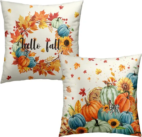 Vista 89 de Juego de 2 fundas de almohada patrióticas para exteriores, diseño de estrellas azules del 4 de julio, 16 x 16 pulgadas, fundas de almohada