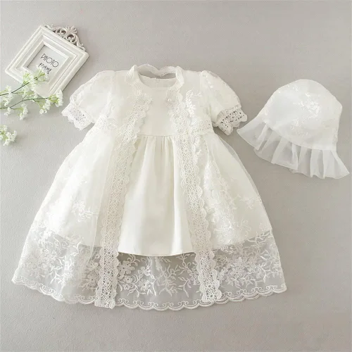 Vista 6 de Coozy Vestidos de bautizo para niña, vestido de princesa, boda, ocasiones especiales, 3 piezas
