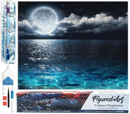 Vista 18 de Figured'Art Kit de arte de pintura de diamantes para adultos de 16 x 20 pulgadas, taladro cuadrado completo 5D en el lago, lienzo enrollado