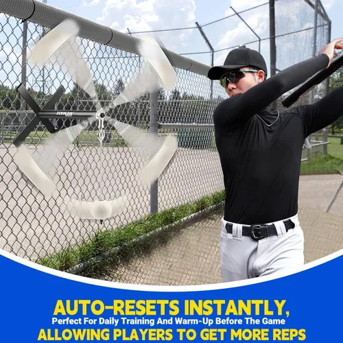 Vista 4 de Entrenador de swing de béisbol de reinicio automático, entrenador de golpeo portátil con bola atada para montaje en cerca, perfecto para béisbol