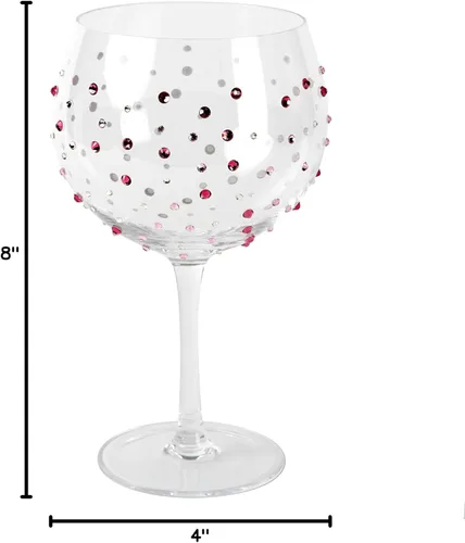 Vista 7 de Pavilion - Copa de vino con tallo de 24 onzas, piedras preciosas de cristal rosa, cristal de cumpleaños