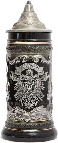 Vista 9 de HAUCOZE Jarra de Cerveza Alemana con Medallón de Águila, Tankard Vikingo para Beber con Tapa de Peltre para Regalos de Cumpleaños Hombres Padre
