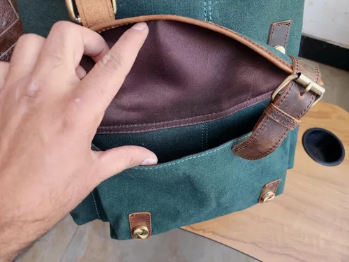 Vista 5 de Mochila de cuero con aspecto vintage de lona y cuero, mochila casual casual para la escuela y la universidad, mochila de viaje para hombres