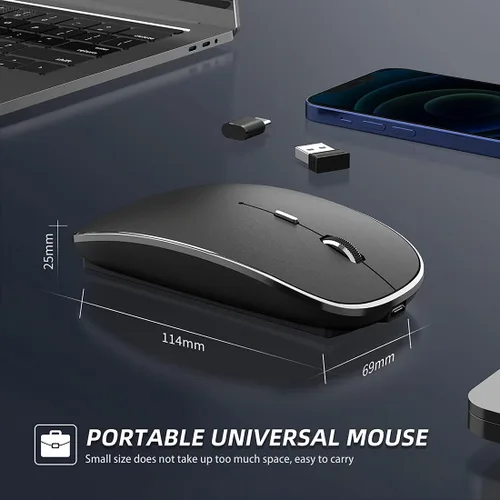Vista 5 de Halpilt Ratón Inalámbrico Recargable Portátil Silencioso USB-A y Tipo C Modo Dual Ratón Inalámbrico 3 DPI Ajustables para Laptop, Mac, Android, PC