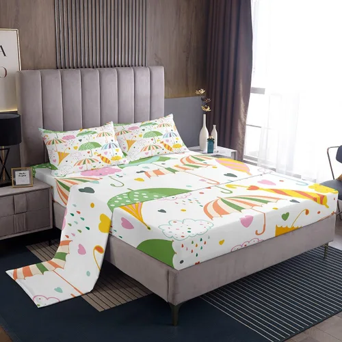 Vista 22 de Erosebridal Juego de sábanas de fresa, tamaño individual, diseño de fresa rosa para niñas y niños, sábana bajera ajustable de frutas tropicales