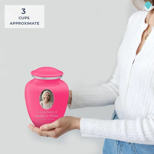 Vista 5 de Geturns Abraza pequeñas urnas de cremación personalizadas para cenizas humanas I Urna funeraria rosa brillante para hombres y mujeres con capacidad
