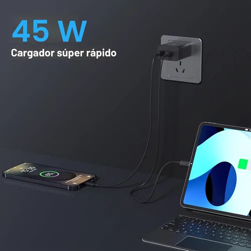 Vista 6 de Paquete de 2 cargadores súper rápidos USB C de doble puerto para teléfono Android tipo C, bloque de carga rápida con cable de carga tipo C de 6 pies