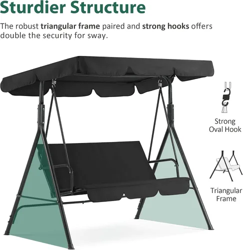 Vista 5 de MCombo - Silla de columpio para patio al aire libre, sillón balanceable con toldo ajustable para 3 personas, cojines extraíbles, 4003