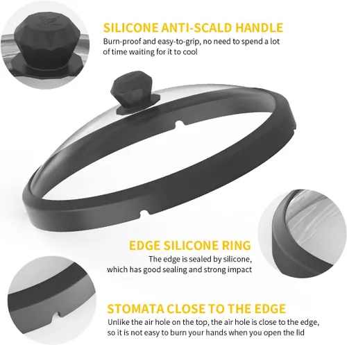 Vista 2 de Tapa de microondas de vidrio con protección contra salpicaduras con mangos de silicona anti-quemaduras y borde ventilado para cubrir ollas y platos