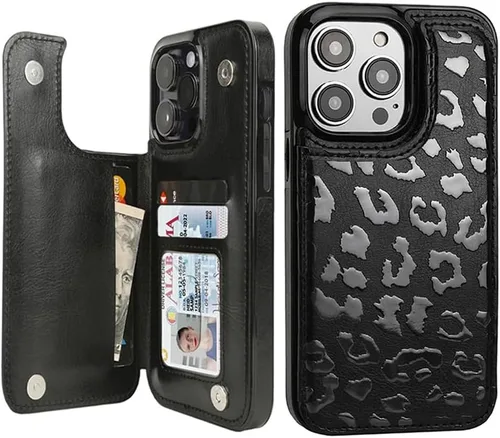 Vista 17 de uCOLOR - Funda tipo cartera para iPhone 15 con tarjetero y diseño de lunares con leche de almendra Bloqueo RFID de piel sintética para mujeres