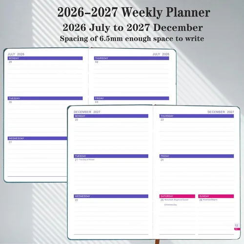 Vista 3 de Agenda 2026-2027, calendario académico semanal y mensual para julio de 2026 a diciembre de 2027, agenda de 18 meses, cubierta de piel sintética
