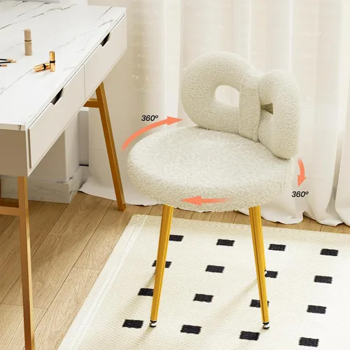 Vista 2 de ROOMTEC Silla de tocador con respaldo, silla giratoria para maquillaje con patas tapizadas y de metal dorado para dormitorio y sala de estar