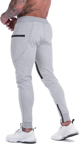 Vista 4 de FIRSTGYM Pantalones deportivos para hombre, ajustados, para entrenamiento, malla en el muslo, con bolsillos con cremallera