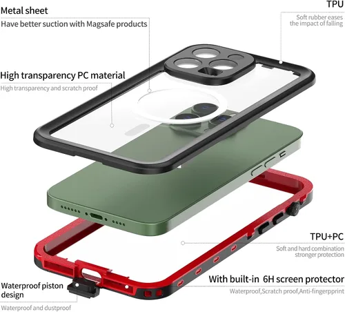 Vista 5 de Funda impermeable para iPhone 14 Pro Max, IP68 impermeable con protector de pantalla integrado, carcasa resistente y pesada para iPhone 14 Pro Max