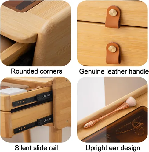 Vista 5 de Escritorio de maquillaje para dormitorio con espejo, tocador con 2 cajones, escritorio de tocador con silla de tocador, juego de tocador