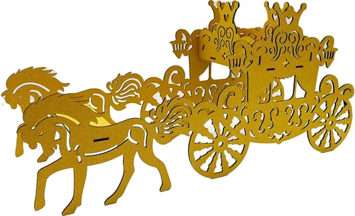 Vista 6 de Caballo y carruaje de madera 3D para cumpleaños, carruaje de princesa, centro de mesa, cenicienta, entrenador, regalos de boda, accesorios de boda