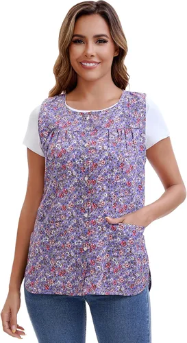 Vista 8 de Nanxson Delantal de cobbler para mujer, bata de algodón con 2 bolsillos de parche, delantal impreso con botones para el trabajo, cocina de chef