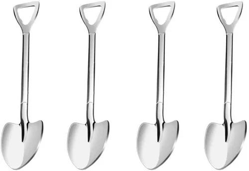 Vista 2 de Paquete de 4 cucharas de espresso Demitasse con forma de pala, mini cucharas de espresso de acero inoxidable de 4.7 pulgadas, cucharas pequeñas