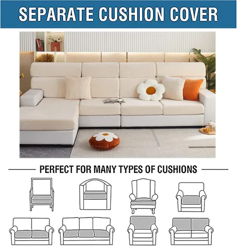 Vista 5 de Fundas de cojín de terciopelo para sofá, funda de cojín de alta elasticidad universal para sofá de 4/3/2/1 plazas, protector de muebles Beige