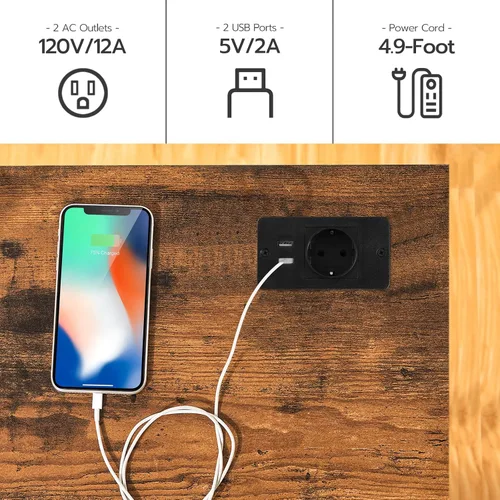 Vista 5 de HOOBRO Mesa consola de 47.2 pulgadas con tomas de corriente y puertos USB, mesa de entrada estrecha para sofá con estación de carga, detrás