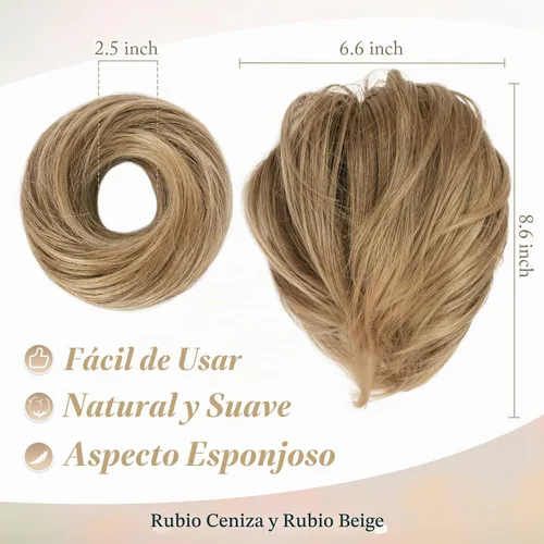 Vista 2 de BARSDAR Extensiones de Moño de Cabello Liso - Extensiones de Moño de Cola de Caballo Corta y Lisa para Mujeres, Coleteros de Moño de Cabello Rubio