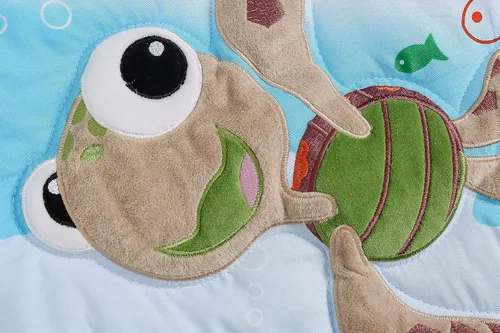Vista 3 de Juego de ropa de cama para cuna de bebé, 7 piezas con temática oceánica, pez océano, tortuga, cuna