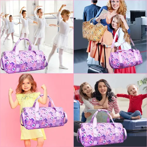 Vista 6 de Bolsa de viaje para gimnasio para niñas, bolsa de gimnasia deportiva con compartimento para zapatos y bolsillo húmedo, bolsa de viaje para niños