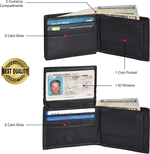 Vista 4 de Billetera plegable delgada y compacta con solapa y bolsillo para monedas para niños, Negro -, Minimalista