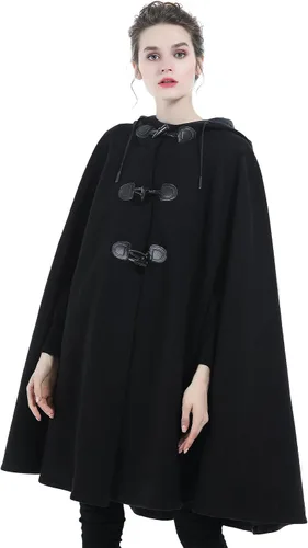 Vista 2 de Capa con capucha para mujer, estilo vintage, talla grande, para invierno