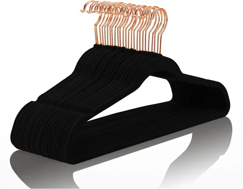 Vista 13 de MIZGI - Perchas de terciopelo premium - de alta resistencia, antideslizantes, (paquete de 50 unidades), ganchos color azul agua y dorado rosa