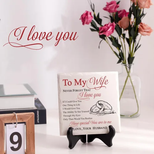 Vista 7 de LukieJac Regalos para esposa del esposo romántica de cerámica I Love You, placa de regalo para esposa, ideas de regalo de cumpleaños, día de San