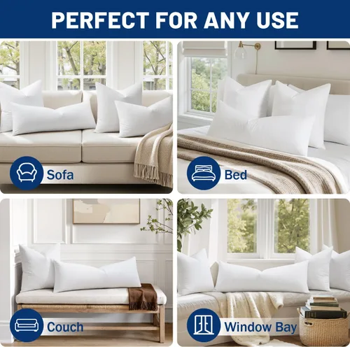 Vista 5 de MIULEE - Relleno de almohada de 12x16 pulgadas con plumas y plumón, almohada esponjosa y cómoda con tela de algodón para cama, sofá y sillón