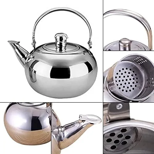 Vista 7 de Tetera de acero inoxidable de 1/1.5./2L con filtro de infusor de hojas de té, cafetera de gran capacidad, juego de té Kung Fu (2L)