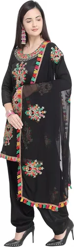 Vista 3 de Salwar - Conjunto de traje kameez para mujer, listo para usar, vestido de punjabi indio de talla grande, vestido de fiesta Patiala para mujer, negro