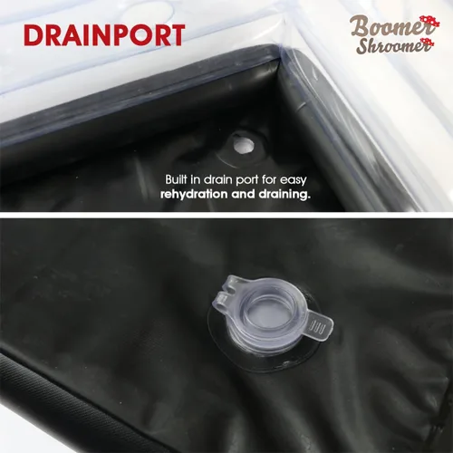 Vista 4 de Kit Inflable Monotubo Boomer Shroomer, Kit para Cultivo de Hongos Incluye Puerto de Drenaje, Tapones y Filtros, Forro Removible