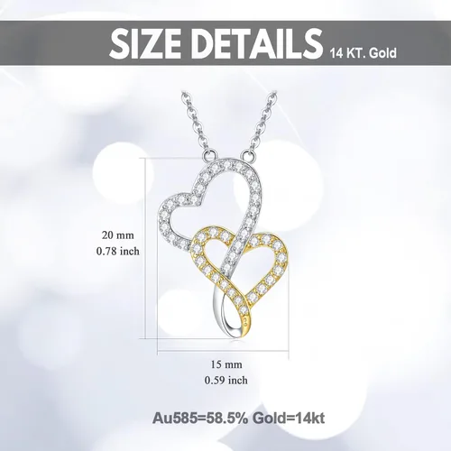 Vista 6 de SISGEM Collar de corazón infinito de oro real de 14 quilates para mujer, collar de infinito de doble corazón de moissanita creada en oro