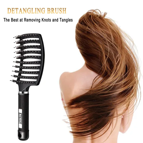 Vista 3 de KTKUDY Cepillo para desenredar con cerdas de jabalí, cepillo para hacer el cabello más brillante y saludable, cepillo desenredante curvo y ventilado