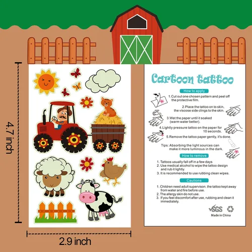 Vista 6 de Partywind 165 estilos brillantes de animales de granja suministros para fiesta de cumpleaños, tatuajes temporales para niños, decoraciones luminosas