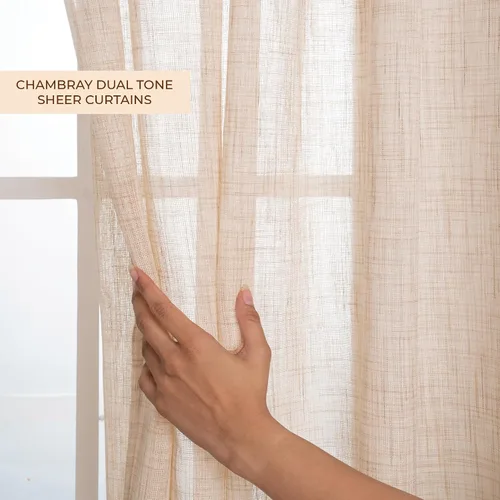 Vista 4 de D'Moksha Homes Cortinas de lino sintético beige y crema de 63 pulgadas de largo, 52 x 63 pulgadas, 2 paneles de cortinas transparentes con bolsillo