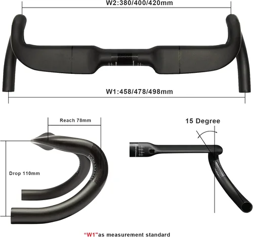Vista 2 de Manillares de carbono RXL SL, manillares para bicicleta de carretera, 31.8mm x 458/478/498mm, caída de 110mm, alcance de 78mm, Negro/Rojo, fibra