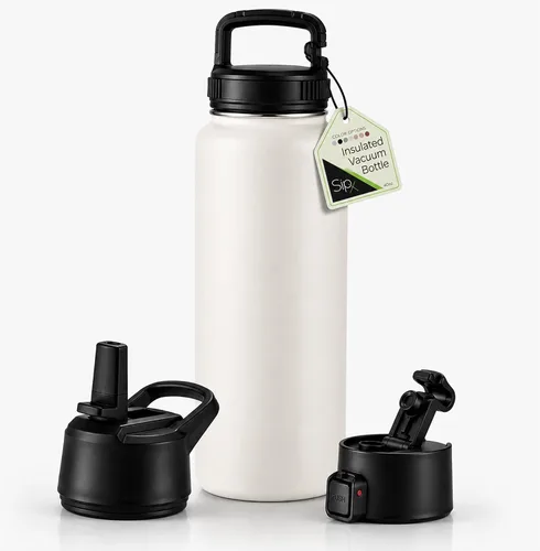 Vista 74 de SIPX™ Botella de Agua Aislada de 18 oz con 3 Tapas – Acero Inoxidable a Prueba de Fugas, Triple Aislamiento – Frío 24 Horas/Caliente 12 Horas – Negro