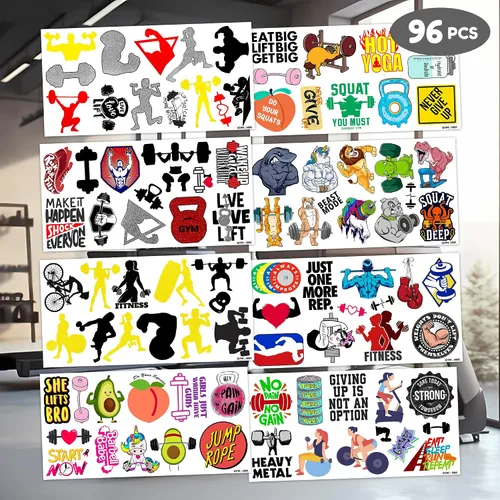 Vista 3 de 96 piezas de tatuajes temporales para gimnasio, fitness, entrenamiento, decoración de fiesta de cumpleaños, suministros de decoración de culturismo